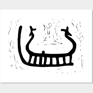 Norse Ship Petroglyph from Tanum (Black Ink Version) Posters and Art